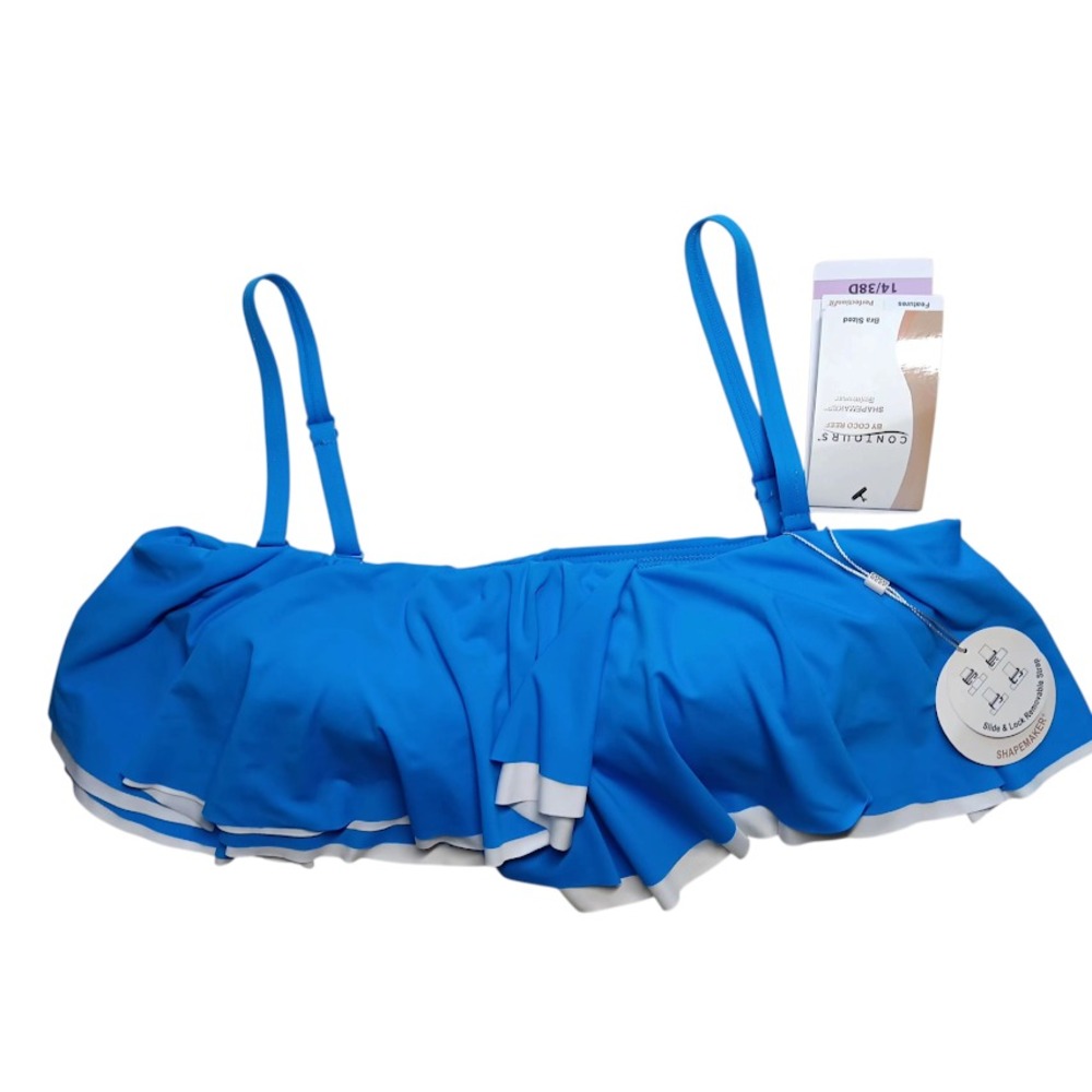 Contours by Coco Reef Bikini Top 38D‎ Ruffle Blue Swim Bra Adjustable